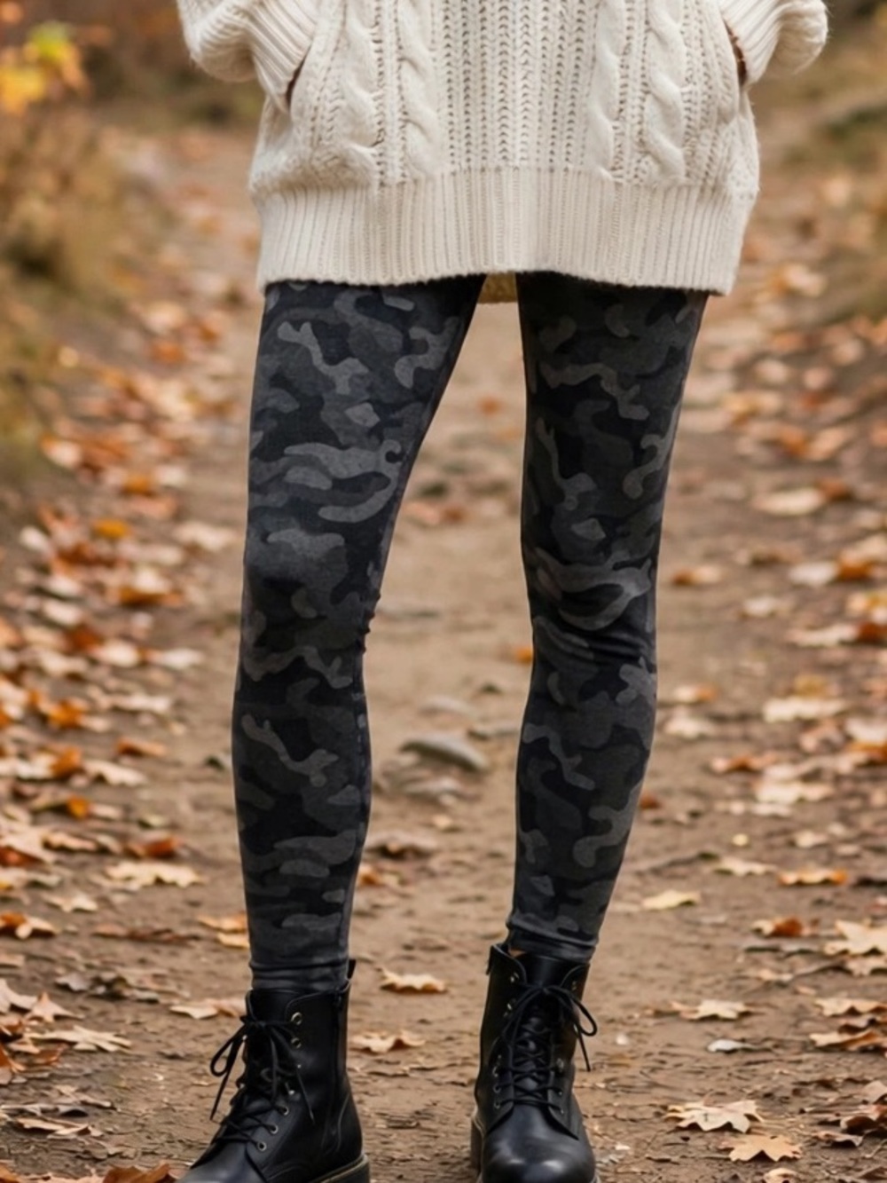 Dex Leggings Womens M Black Grey Camo Print Pull On Ankle Casual Athletic Fall